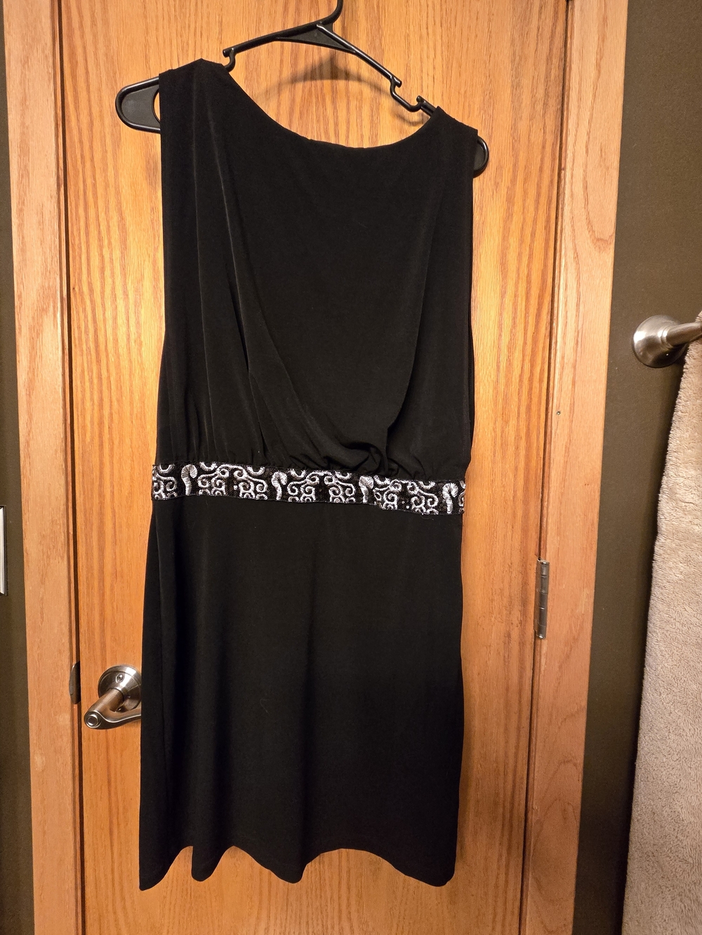 Valerie Bertinelli Black Midi Dress with Silver Embellished Waist